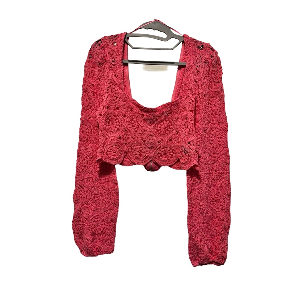 Fashion Nova Hot Pink Cropped Cut Out Blouse Size XL